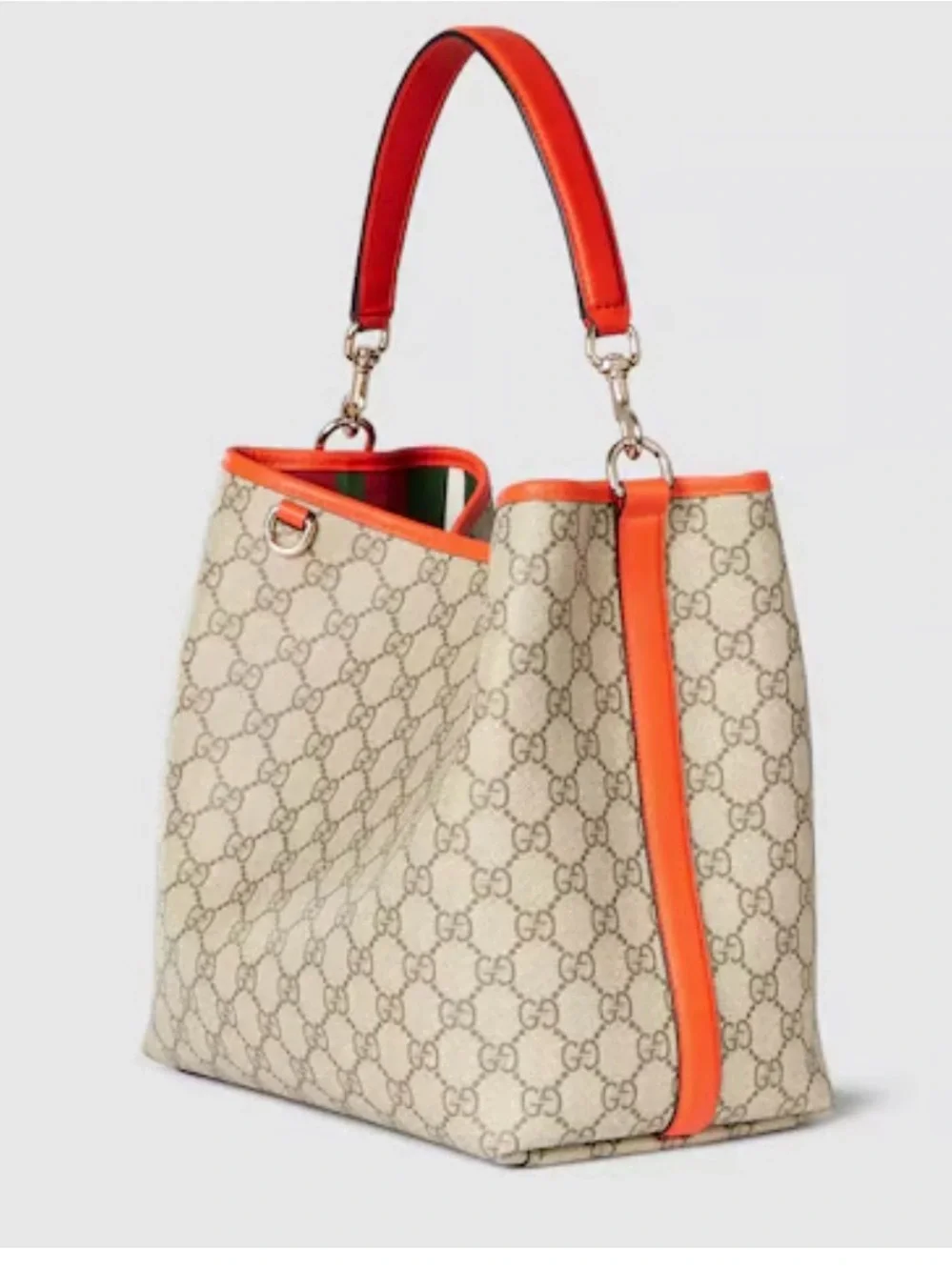 Gucci Beige GG Emblem tote medium with orange trim leather brand new 🧡 - Picture 3 of 16